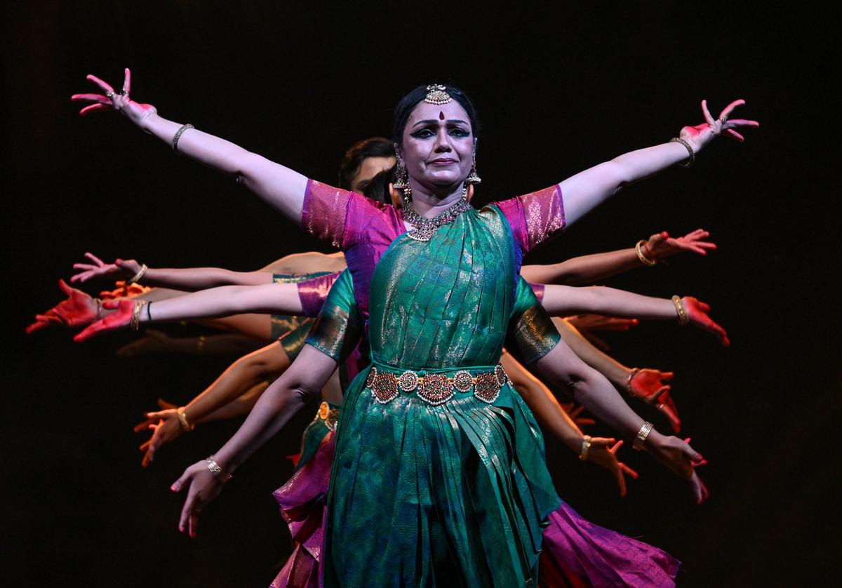 A Delhi-based dance group of Ganesa Natyalaya institute giving a Bharatanatyam performance by Rama Vaidyanathan and ensemble at Ramakrishna Beach in Visakhapatnam on the occasion of Maha Shivaratri at RK Beach in Visakhapatnam.