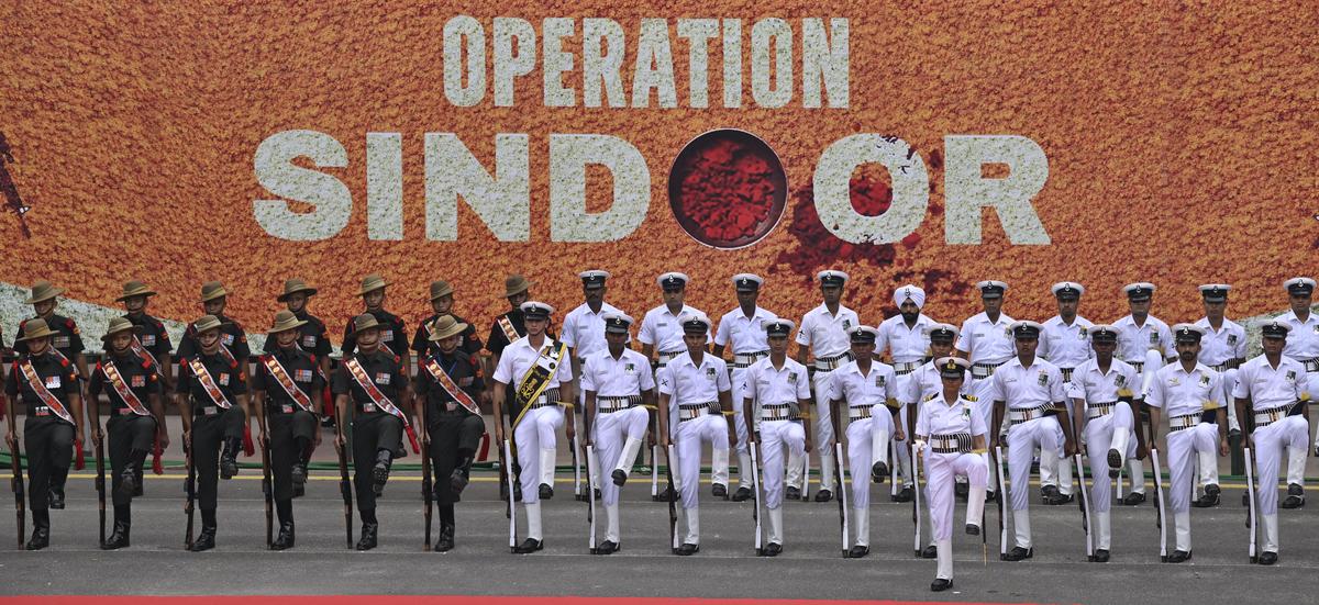 Tri-Services Guard of Honour during the full dress rehearsal for 79th Independence Day celebrations, at the Red Fort in New Delhi on August 13, 2025.
