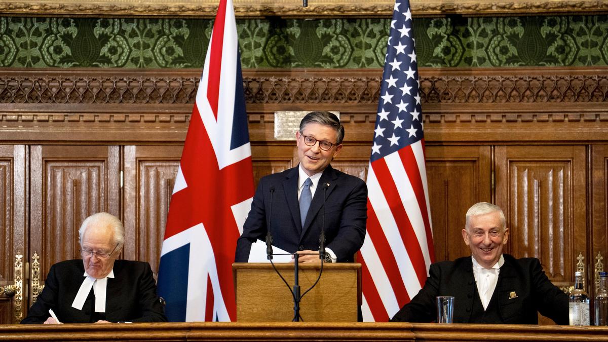 Here to calm the waters, U.S. Speaker Johnson tells U.K. Parliament