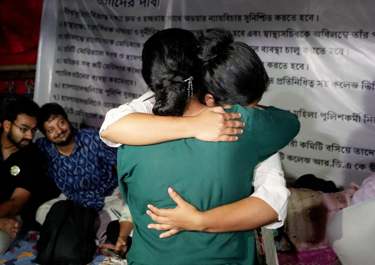 Two junior doctors during their fast unto death, in Kolkata, Saturday, Oct 5, 2024.