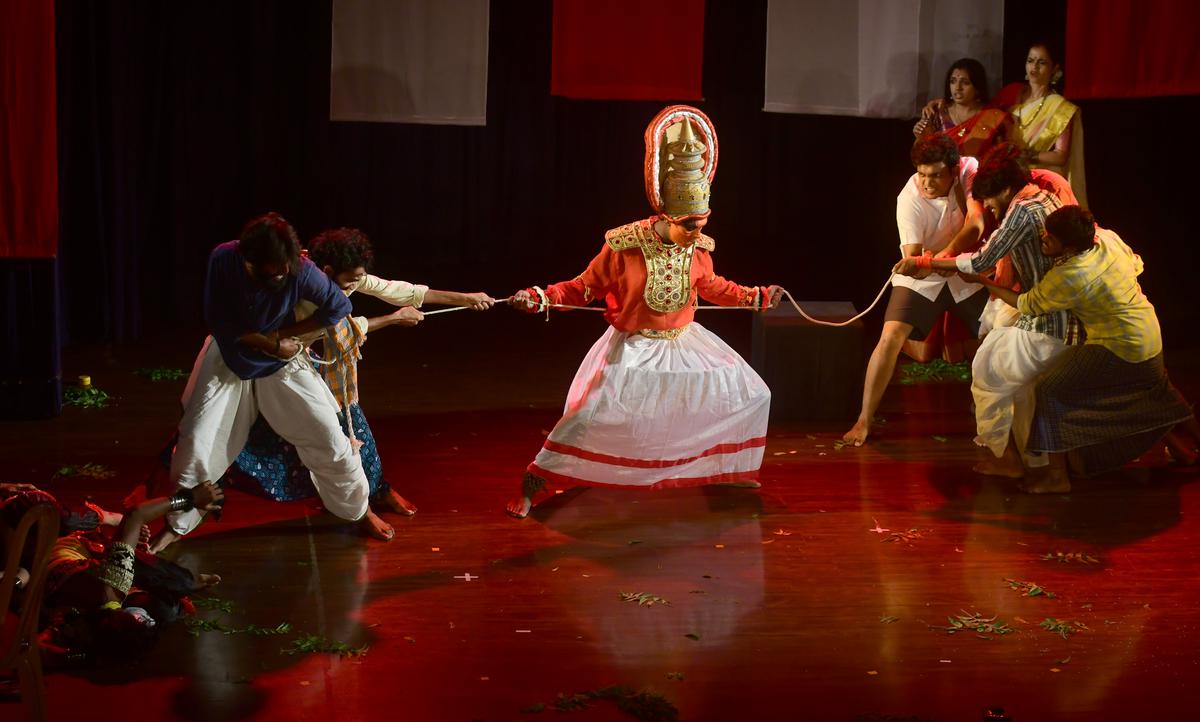 From the Telugu  play  Bhootha Gaanam staged at Bharatiya Vidya Bhavan’s Multi-Lingual Theatre Festival on July 15, 2023. 