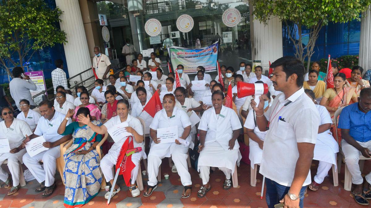 Government nurses in Puducherry abstain from work, stage protest