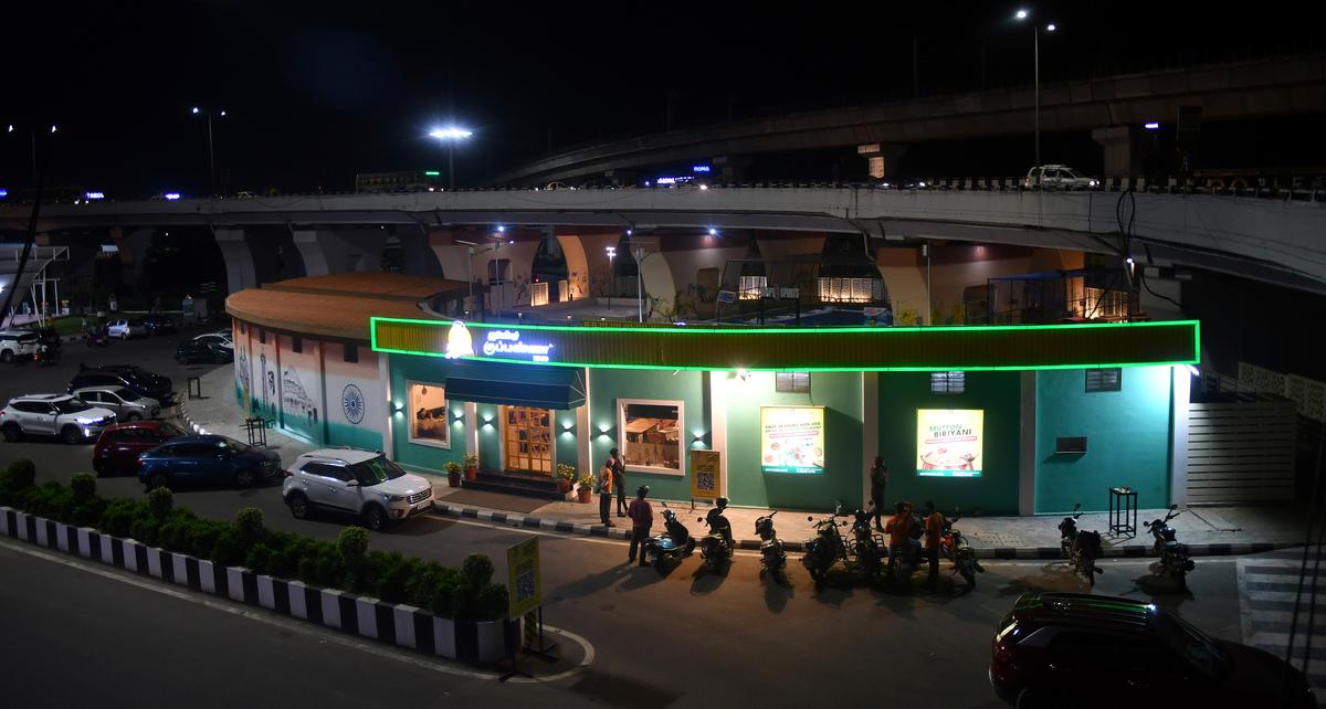     A view of Junior Kuppanna 24 Hours Drive-in at Urban Square, below the Kathipara flyover