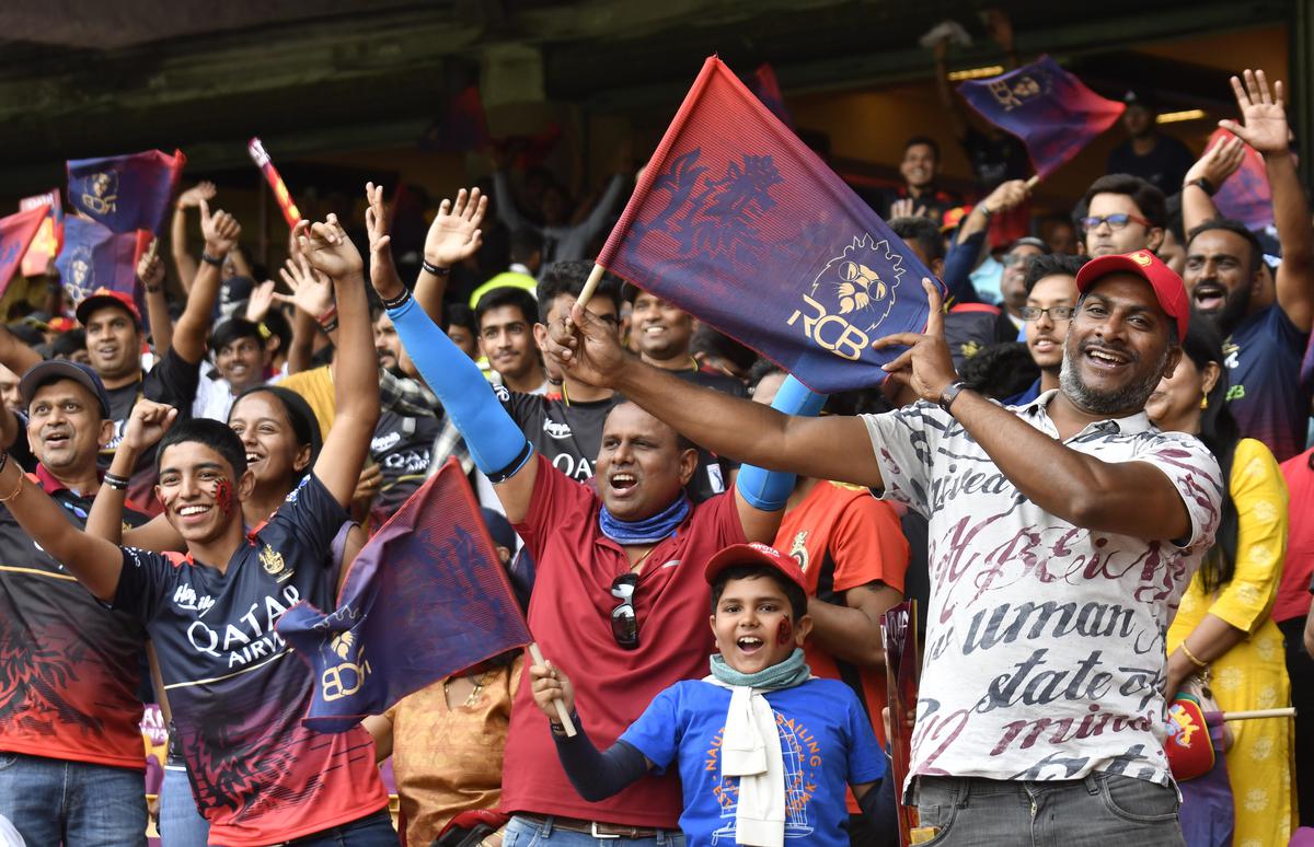 Fans have a gala time during TATA IPL 2023 between Royal Challengers and Delhi Capitals at the M. Chinnaswamy stadium in Bengaluru  on April 15, 2023.