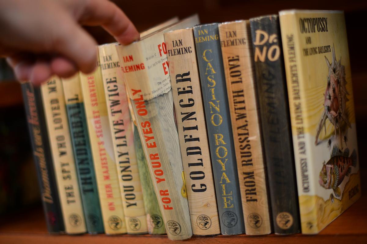 A complete collection of first edition copies of Ian Fleming’s James Bond books at the Chelsea Antiquarian Book Fair in London.