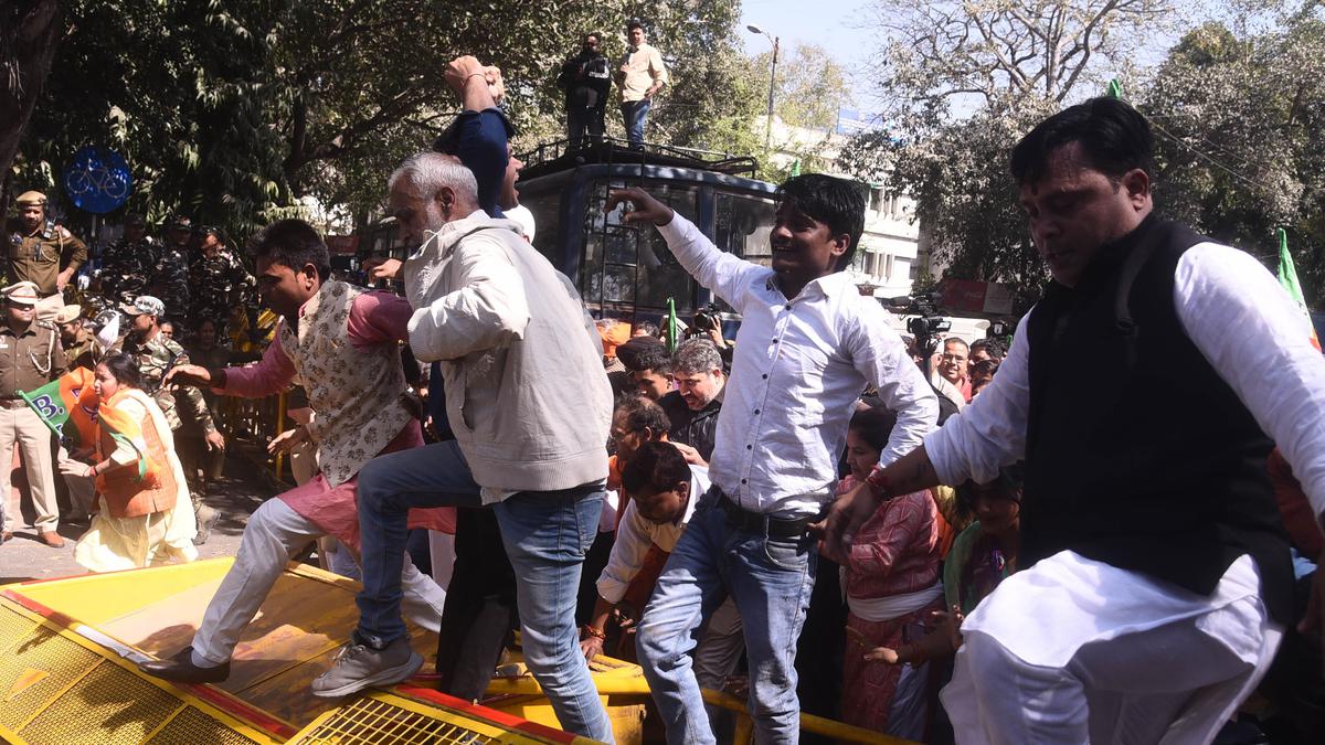 BJP stages protest, demands Sisodia’s sacking over ‘snooping’ allegations