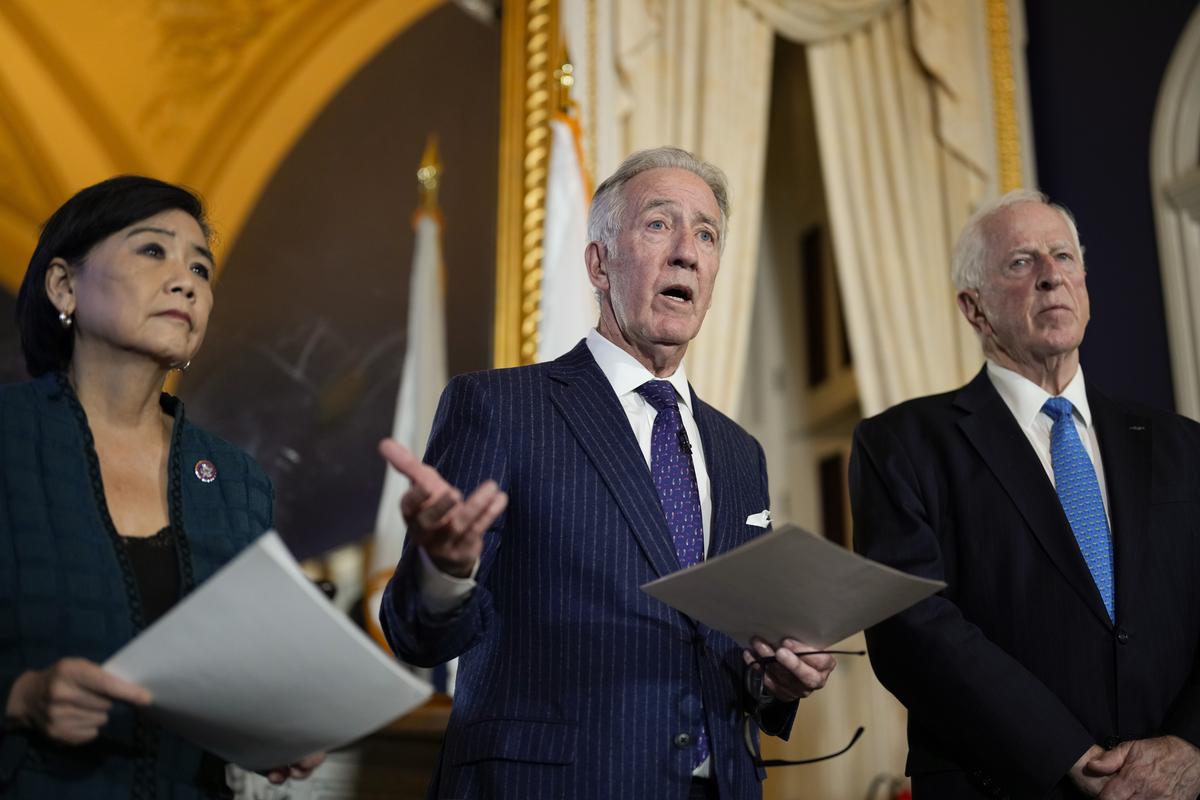 File picture of U.S. House Ways and Means Committee Chairman Richard Neal talking to the media after the committee voted on whether to publicly release Trump’s tax returns during a hearing on December 20, 2022