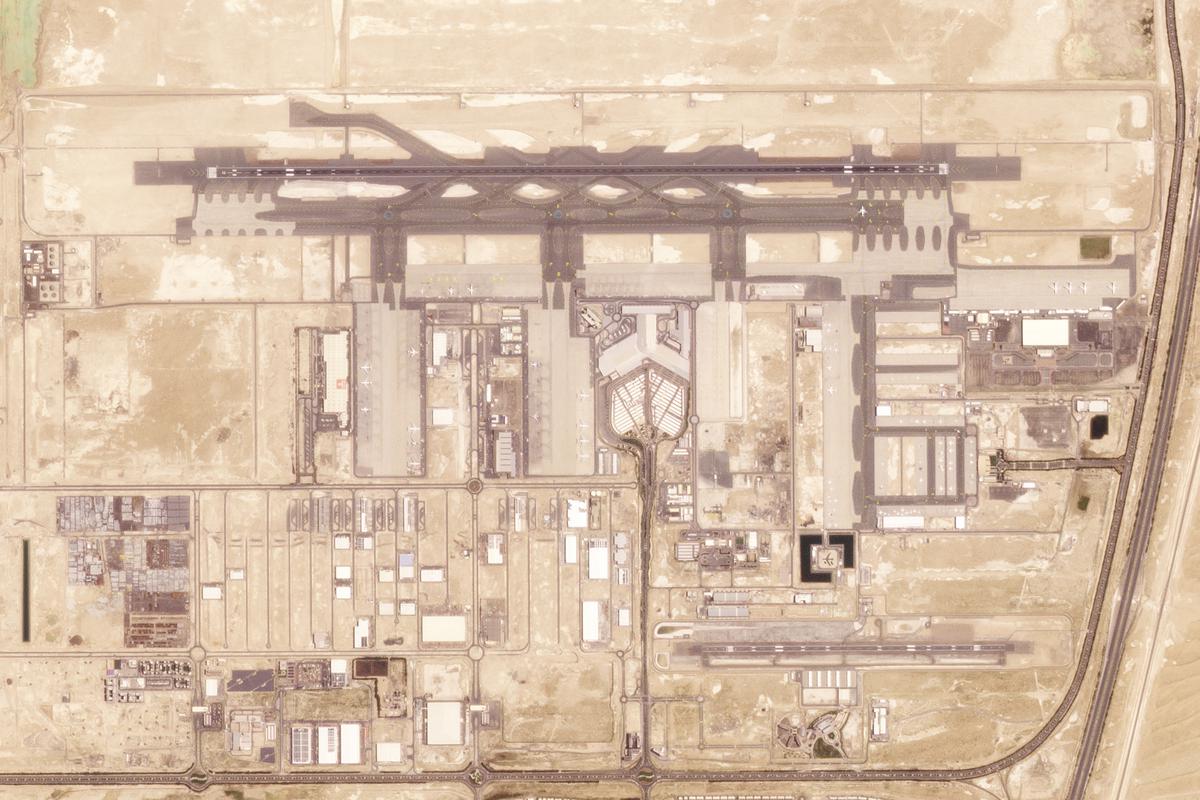 This satellite image from Planet Labs PBC shows Al Maktoum International Airport at Dubai World Central on April 26, 2024. 