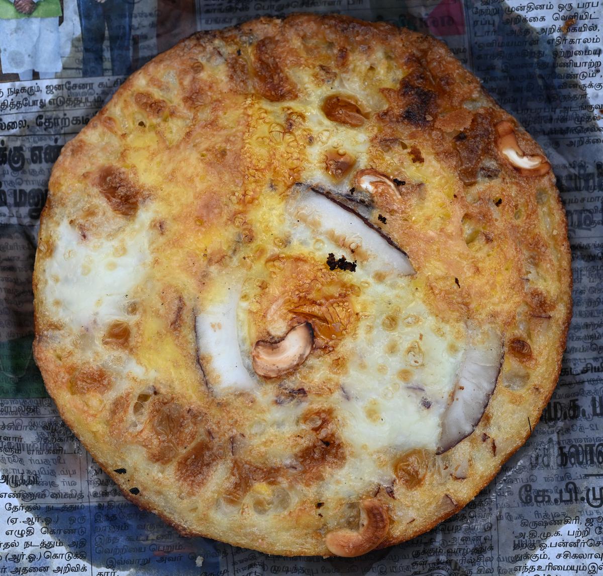 CHENNAI, TAMIL NADU, 21/08/2024 : Kasimedu’s version of a pizza is ‘atlappam’. Photo : B. Jothi Ramalingam / The Hindu