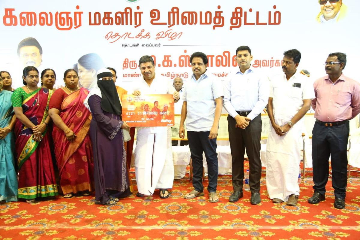 Minister Palanivel Thiaga Rajan launching Kalaignar Magalir Urimai Thittam in Madurai on Friday.