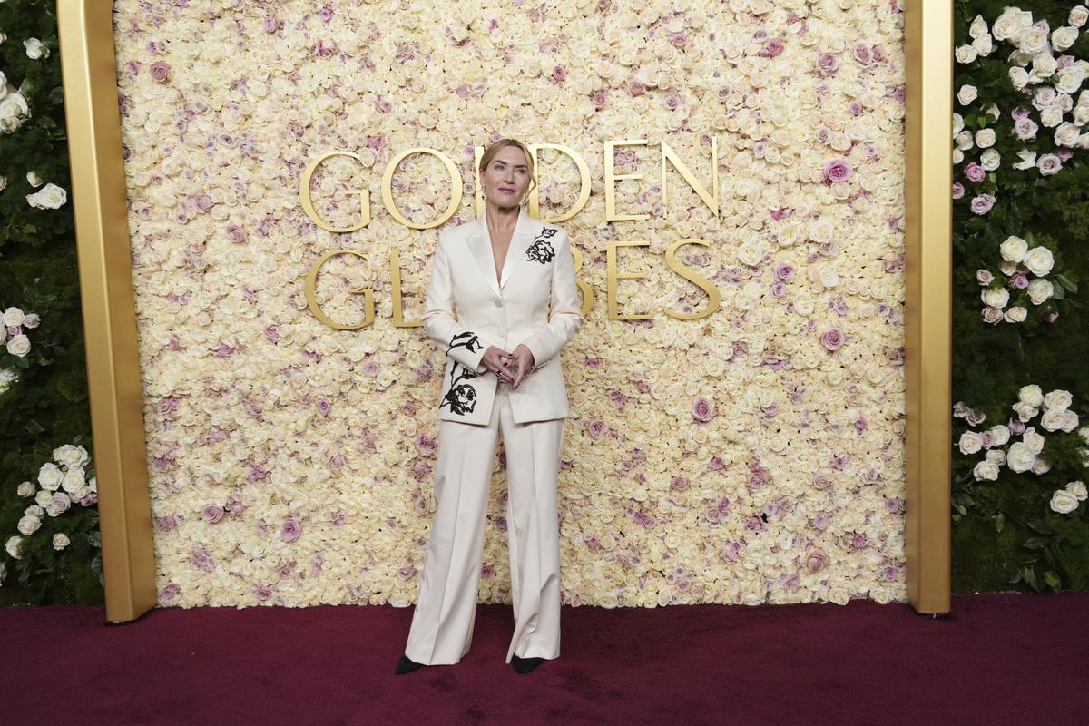 Kate Winslet arrives at the 82nd Golden Globes on Sunday, Jan. 5, 2025, at the Beverly Hilton in Beverly Hills, Calif. (Photo by Jordan Strauss/Invision/AP)