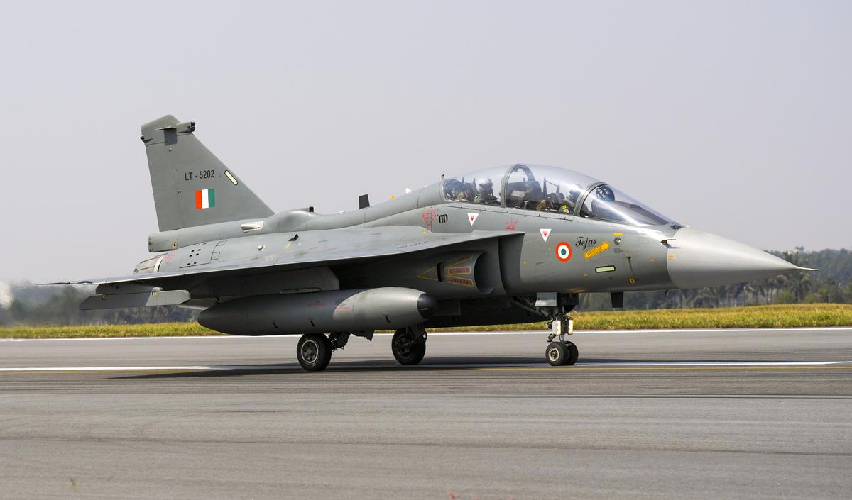 Chief of the Air Staff Air Chief Marshal AP Singh and Chief of the Army Staff (COAS) General Upendra Dwivedi aboard a Tejas aircraft take off for a sortie ahead of the ‘Aero India 2025’ at the Yelahanka Air Force Station on February 9, 2025.