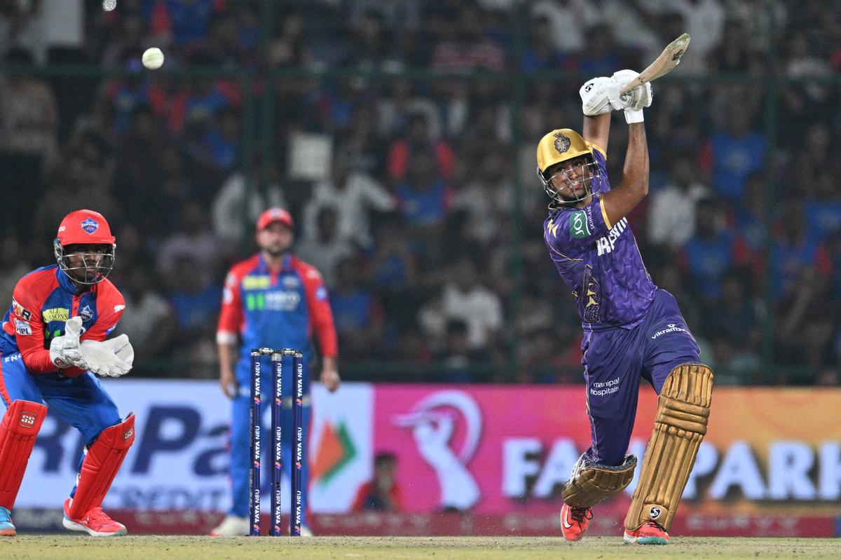 Kolkata Knight Riders player Angkrish Raghuvanshi in action during the IPL T20 match against Delhi Capitals at the Arun Jaitley Stadium in New Delhi on April 29, 2025.