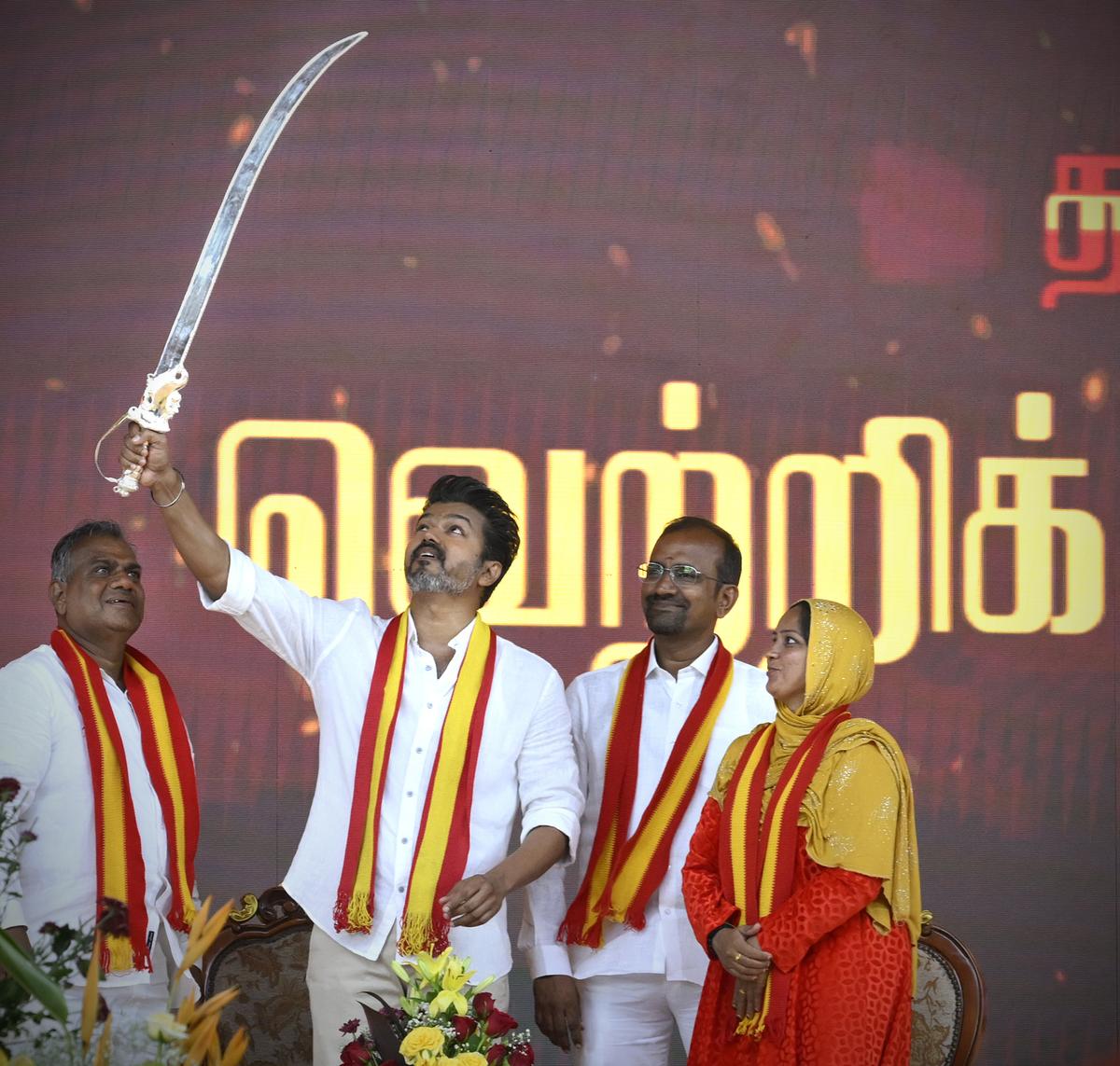 Actor Vijay, at the debut public rally of Tamilaga Vettri Kazhagam held at Vikravandi in Villupuram District.