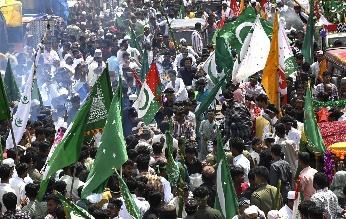 Muslims participate in Milad-un-Nabi celebrations at Charminar in Hyderabad on Thursday (September 19, 2024).