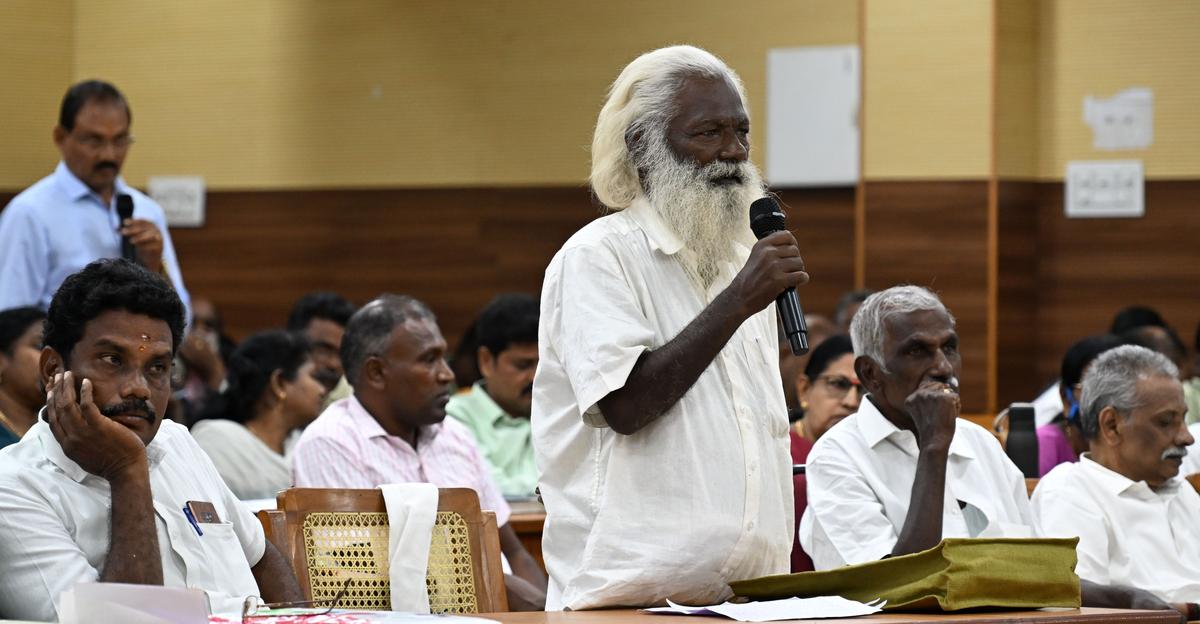 A farmer presents his grievance at the monthly meeting at the District Collectorate in Tiruchi on Friday. A farmer presents his grievance at the monthly meeting at the District Collectorate in Tiruchi on Friday.