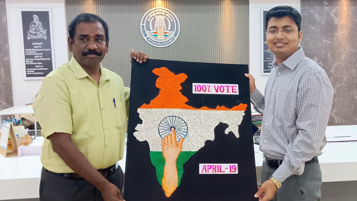 Artwork with rice grains creates awareness on 100 % voting in Coimbatore
