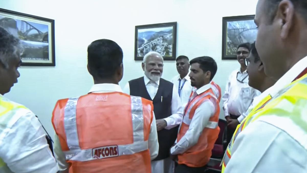 PM Modi visits Chenab bridge in J&K; interacts with engineers, workers