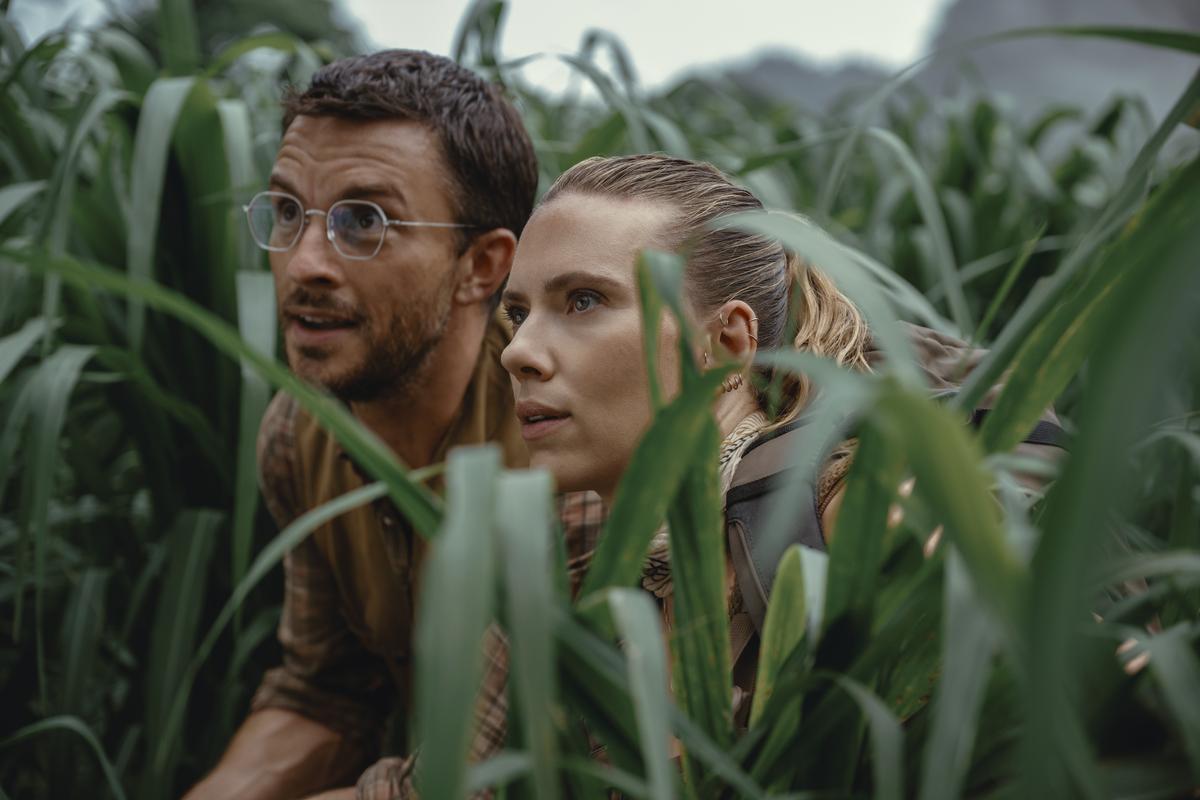 Jonathan Bailey, Left, and Scarlett Johansson in a scene from ‘Jurassic World: Rebirth.’ Jonathan Bailey, Left, and Scarlett Johansson in a scene from ‘Jurassic World: Rebirth.’
