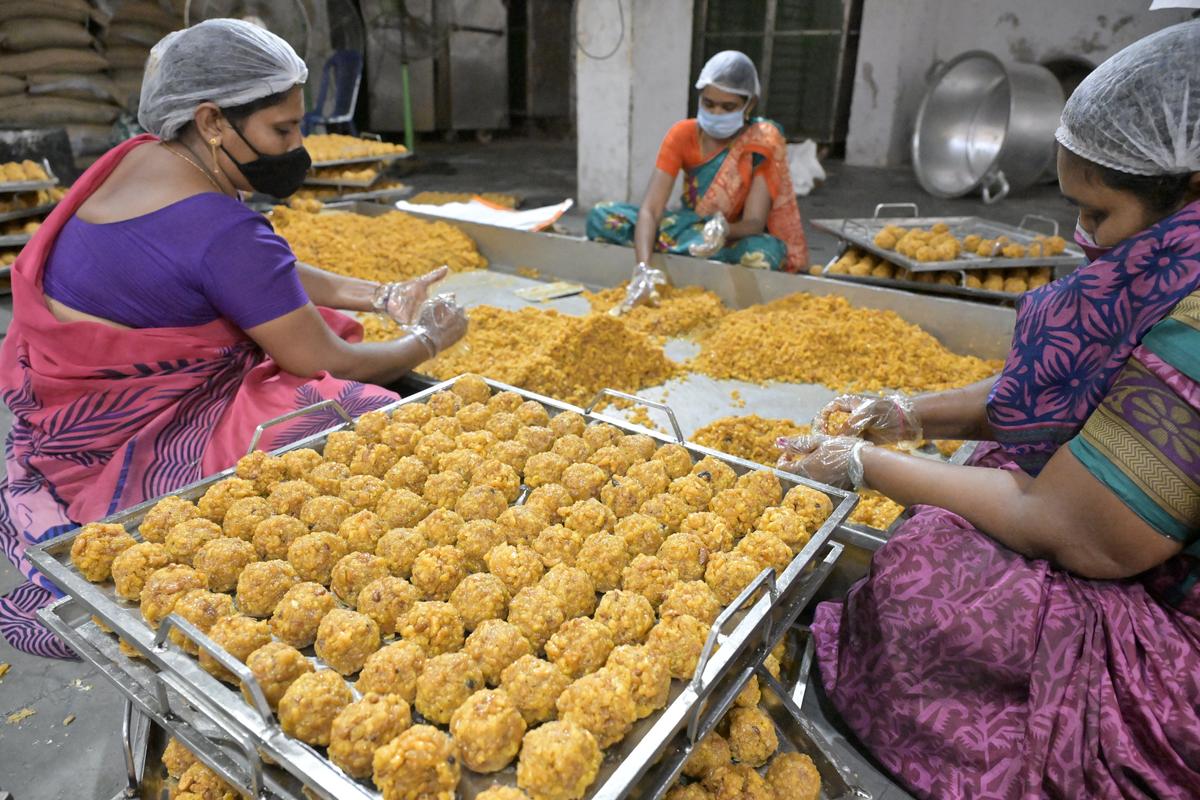 Prasadam being prepared on a temple premises in Vijayawada.