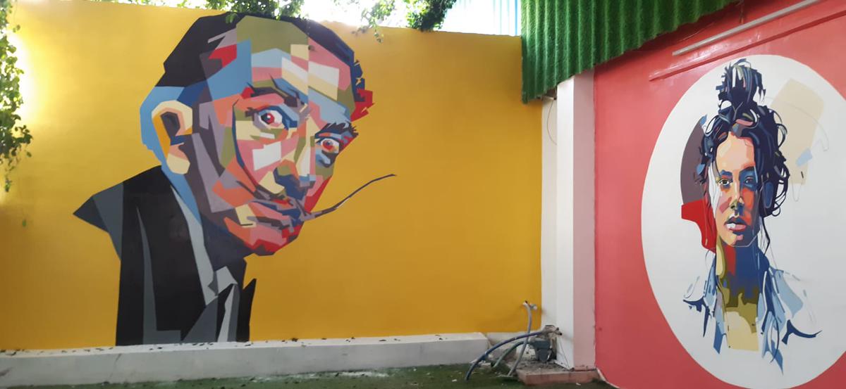 Wall mural in Art Cafe in Vanasthalipuram  by Mohd Gous Pasha 