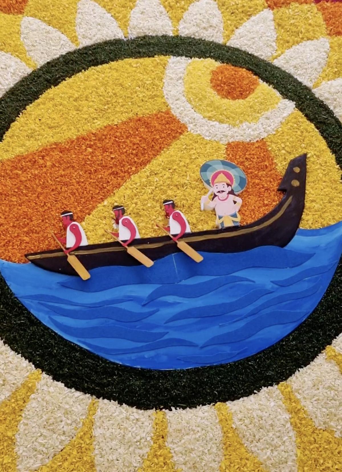 Pookkalam with snakeboat design