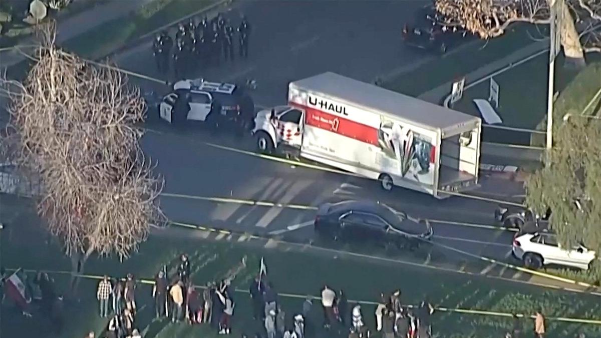 Truck drives through anti-Iran protest in Los Angeles