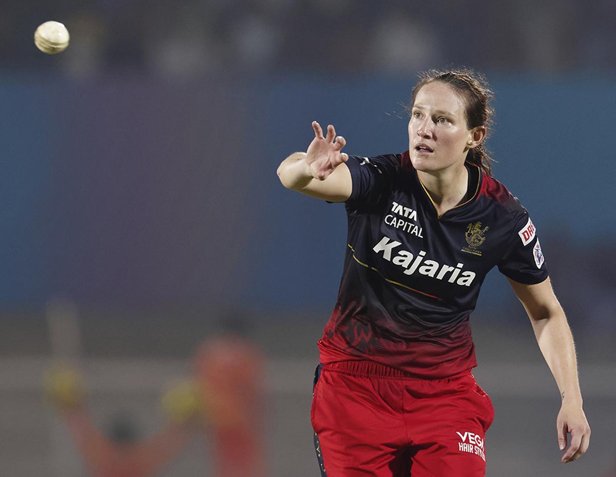 One of the big names to get the axe, Megan Schutt of Royal Challengers Bangalore, during match sixteen of the Women’s Premier League between the Royal Challengers Bangalore and the Gujarat Giants held at the Brabourne Stadium, Mumbai on the 18th March 2023.