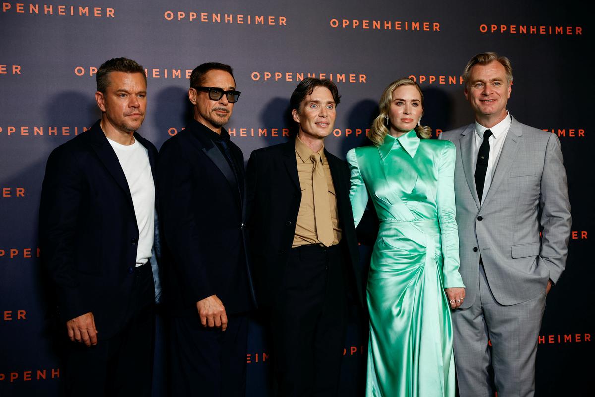 Director Christopher Nolan, cast members Matt Damon, Robert Downey Jr., Cillian Murphy and Emily Blunt