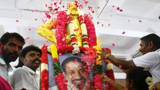 Fans pay floral tributes to the legendary actor Sivaji Ganesan on his 94th birth anniversary at his memorial in Adyar, Chennai, Friday, October 1, 2021.
