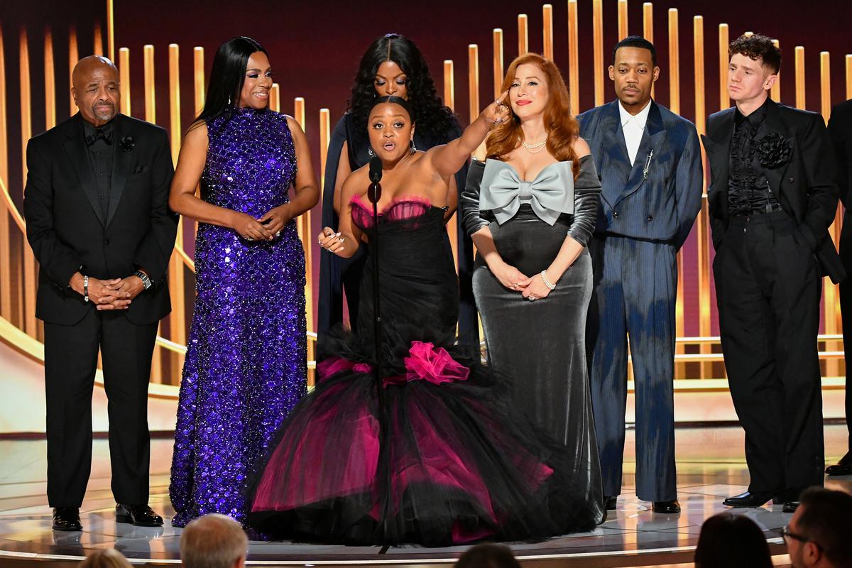 Best TV Series, Musical or Comedy, ‘Abbott Elementary’ - Sheryl Lee Ralph, Janelle James, Quinta Brunson, Lisa Ann Walter onstage at the 80th Annual Golden Globe Awards
