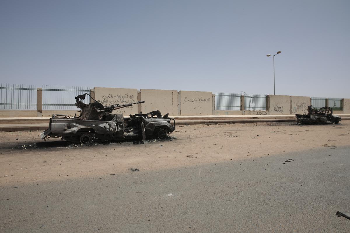 Destroyed military vehicles are seen in southern in Khartoum, Sudan on April 20, 2023. Destroyed military vehicles are seen in southern in Khartoum, Sudan on April 20, 2023.