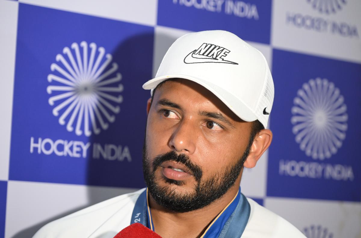 Paris Olympic bronze medallist Indian hockey captain Harmanpreet Singh at the Major Dhyan Chand National Stadium, in Delhi on Saturday.