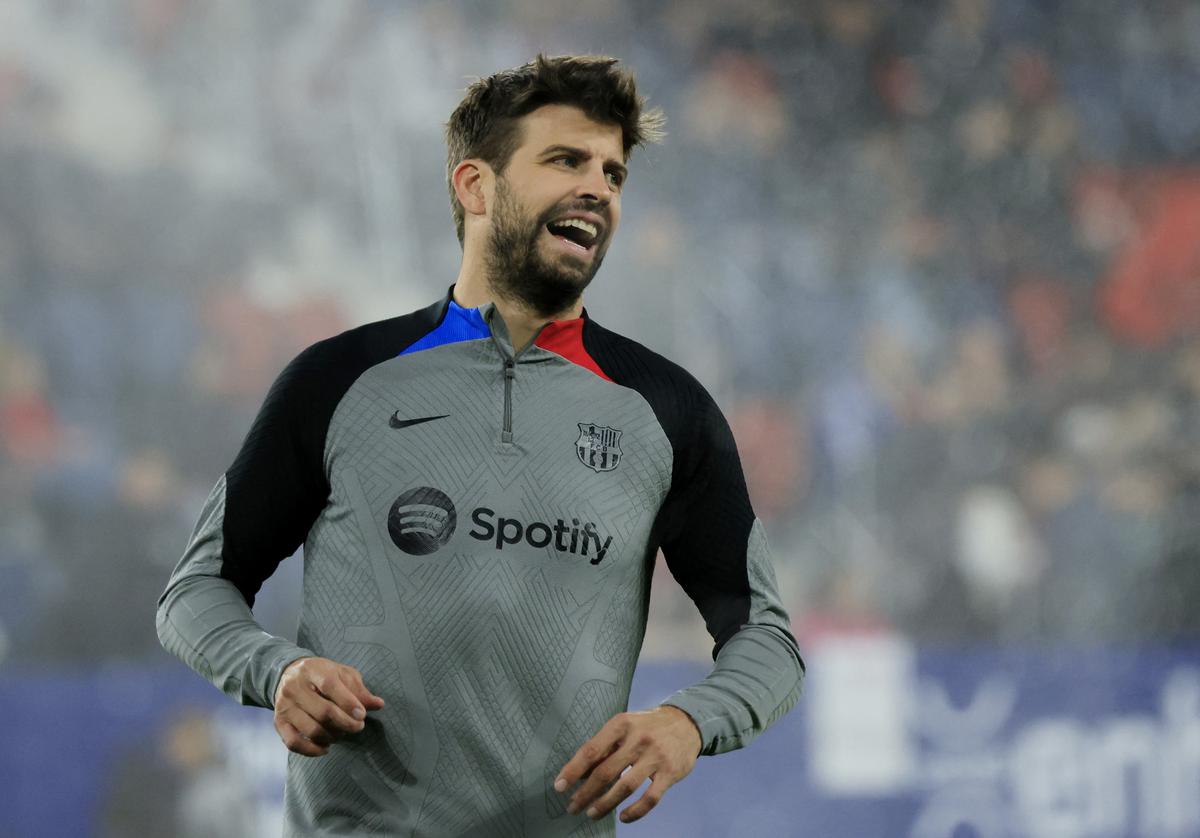 Barcelona’s Gerard Pique during the warm-up before the match