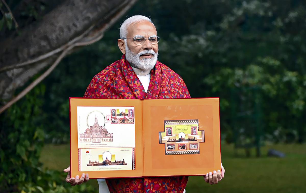 Prime Minister Narendra Modi releases commemorative postage stamps on Shri Ram Janmabhoomi Temple and a book of stamps issued on Lord Ram around the world, in Ayodhya.