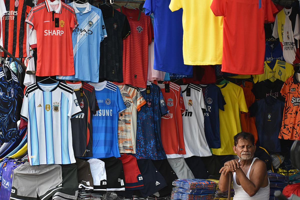 A street vendor sells jersey replicas ahead of the FIFA World Cup 2026, in Kolkata. A street vendor sells jersey replicas ahead of the FIFA World Cup 2026, in Kolkata.