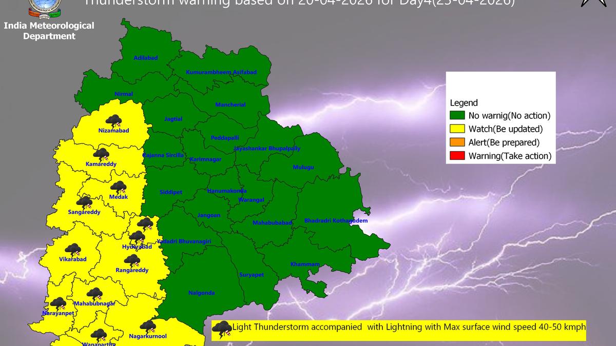Thunderstorm forecast in 20 Telangana districts on April 21