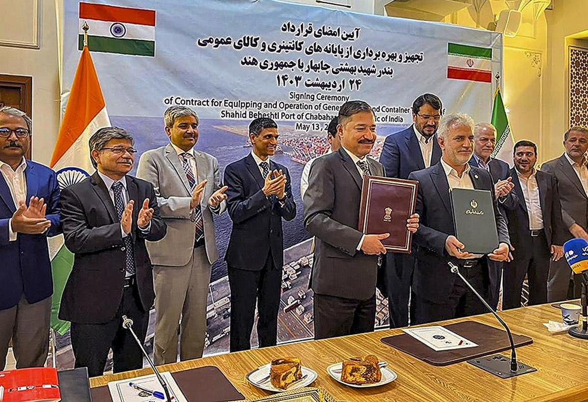 BILATERAL INTEREST: Officials during the signing of a contract between India Ports Global Ltd. and Ports and Maritime organisation of Iran for the operation of the Shahid Beheshti Port in Chabahar, Iran.