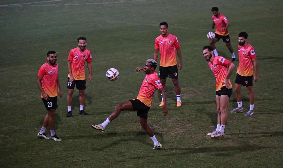 East Bengal players during practice.  