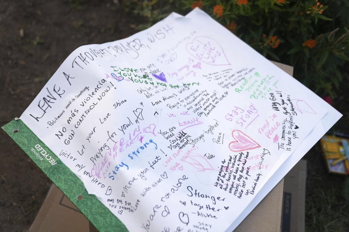 A note pad with notes is displayed at a memorial at Annunciation Catholic Church after Wednesday’s school shooting, Thursday, Aug. 28, 2025, in Minneapolis. A note pad with notes is displayed at a memorial at Annunciation Catholic Church after Wednesday’s school shooting, Thursday, Aug. 28, 2025, in Minneapolis.