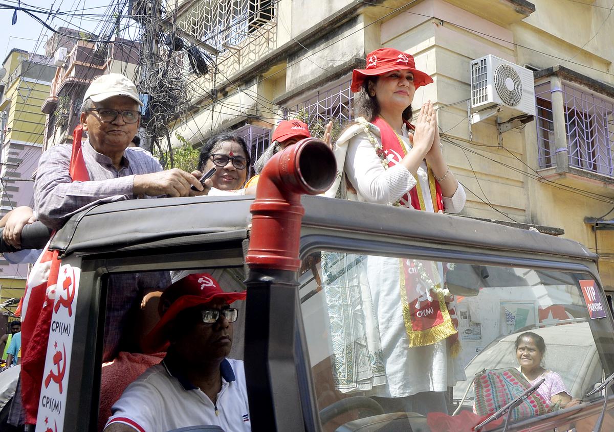 Saira Shah Halim, the CPI(M)‘s candidate for the South Kolkata Lok Sabha seat, campaigns in Kolkata. File