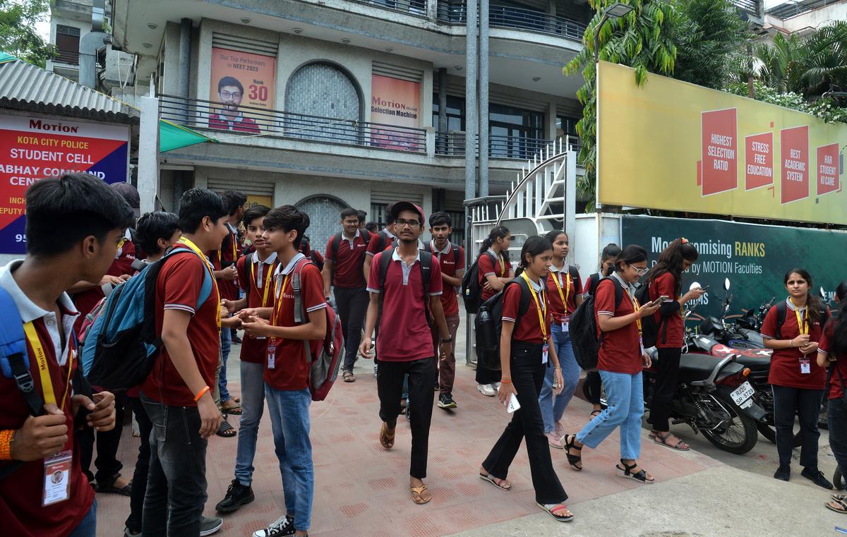 Students leave a coaching centre in Kota, Rajasthan.
