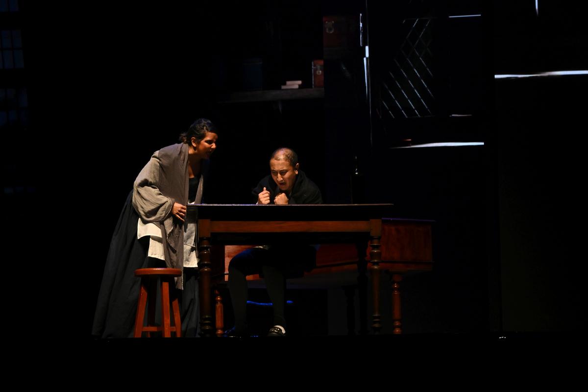 Constanze berating a desperate Mozart