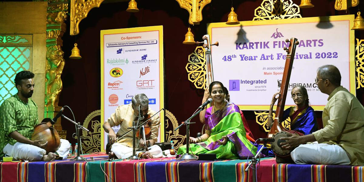 K performing for the Karthik Lalit Kala Sangeet Samaroh 2022 at Narada Gana Sabha.  Gayatri.  