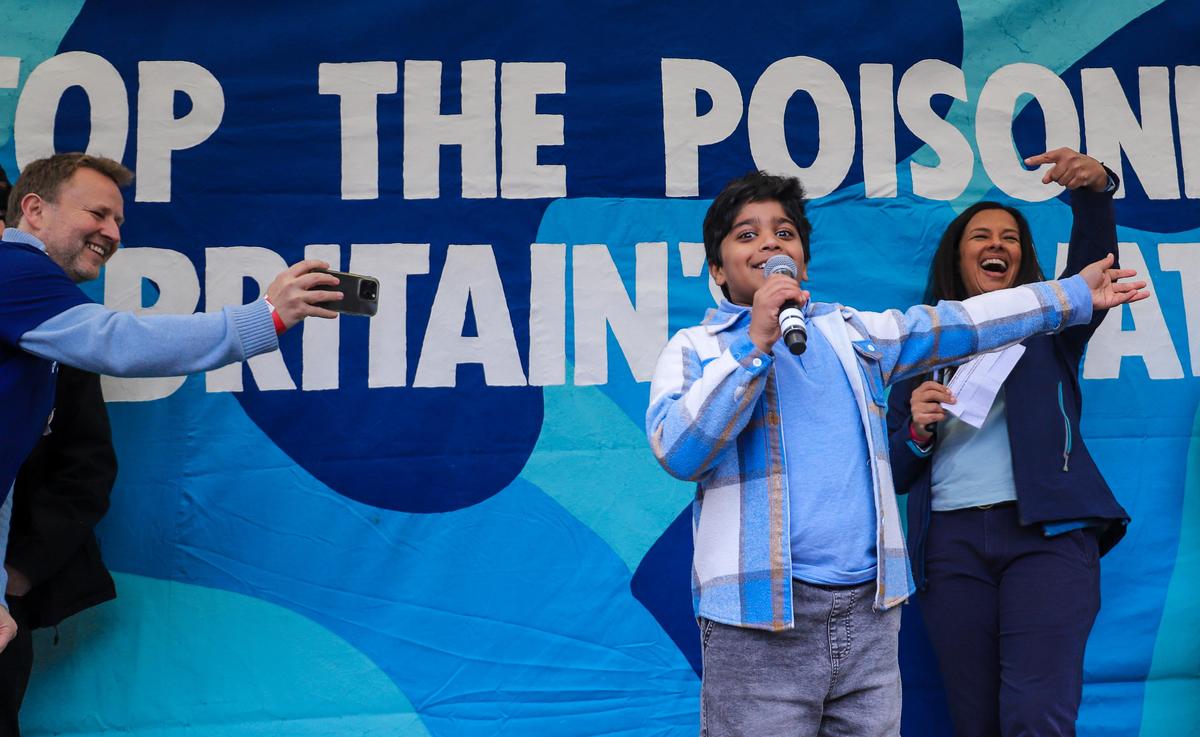 Aneeshwar delivering a speech at the River Run Festival held in London in November 2024. 