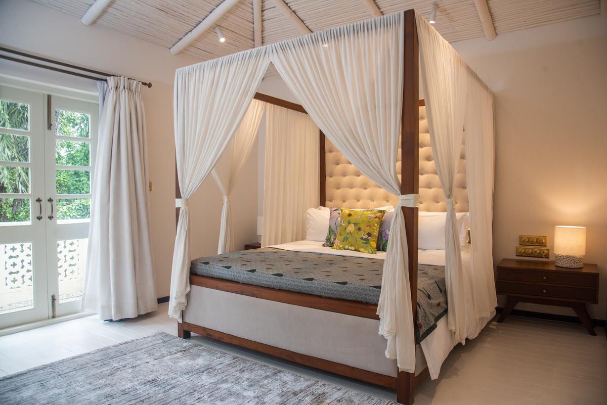 The master bedroom at YOURS Fonteira, a luxurious 3-bedroom with 3.5 baths and private pool, in Assagao, Goa. Valued at ₹1.40 crore per share.