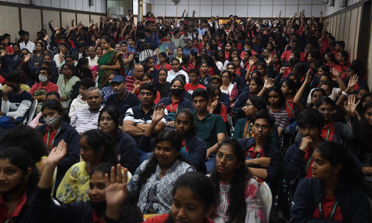 Students at a career counseling session organized by The Hindu at NMKRV College in Bengaluru on Saturday.