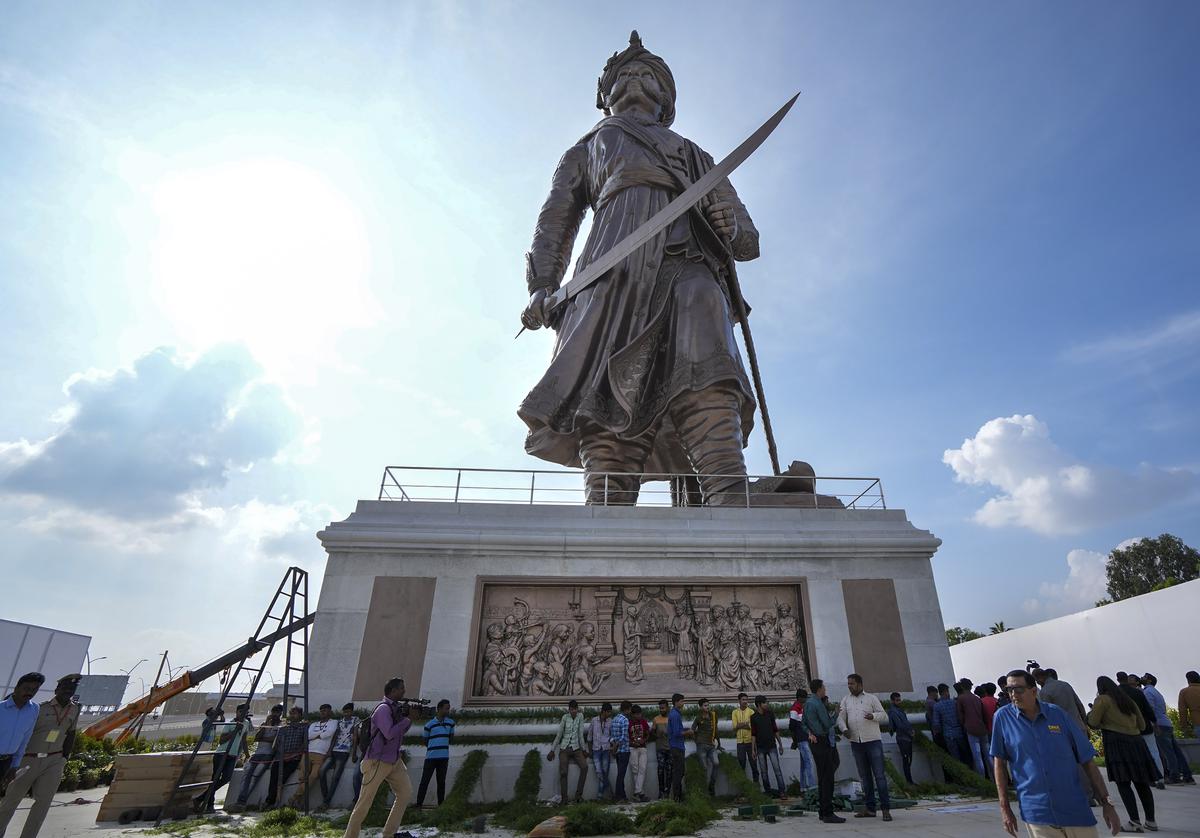 The 108 feet statue of Nadaprabhu Kempegowda at Kempegowda International Airport in Bengaluru that will be unveiled by Prime Minister Modi on Nov. 11 