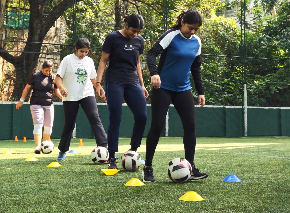 Members of the Hyderabad chapter of Sisters in Sweat at a football session at Turfside in Hyderabad. File