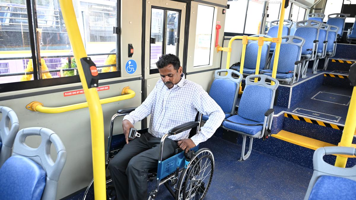 Chennai’s low-floor buses provide better access for disabled passengers, but infrastructure deficiencies at bus stops persist